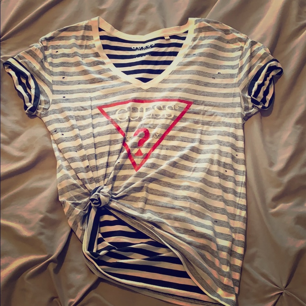 Black and white striped Guess Logo tee